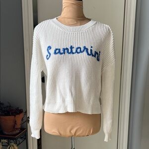 Sincerely Jules White Sweater with Blue Script
